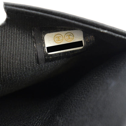 CHANEL Boy Flap Woven Raffia Leather Shoulder Bag Black