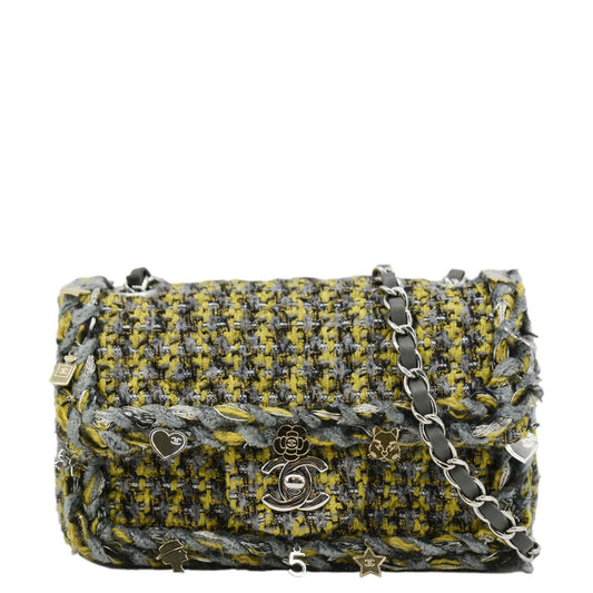 CHANEL Braided Charms Tweed Small Flap Crossbody Bag Multicolor