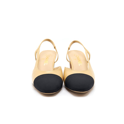 CHANEL SLING BACK BEIGE & BLACK SIZE38
