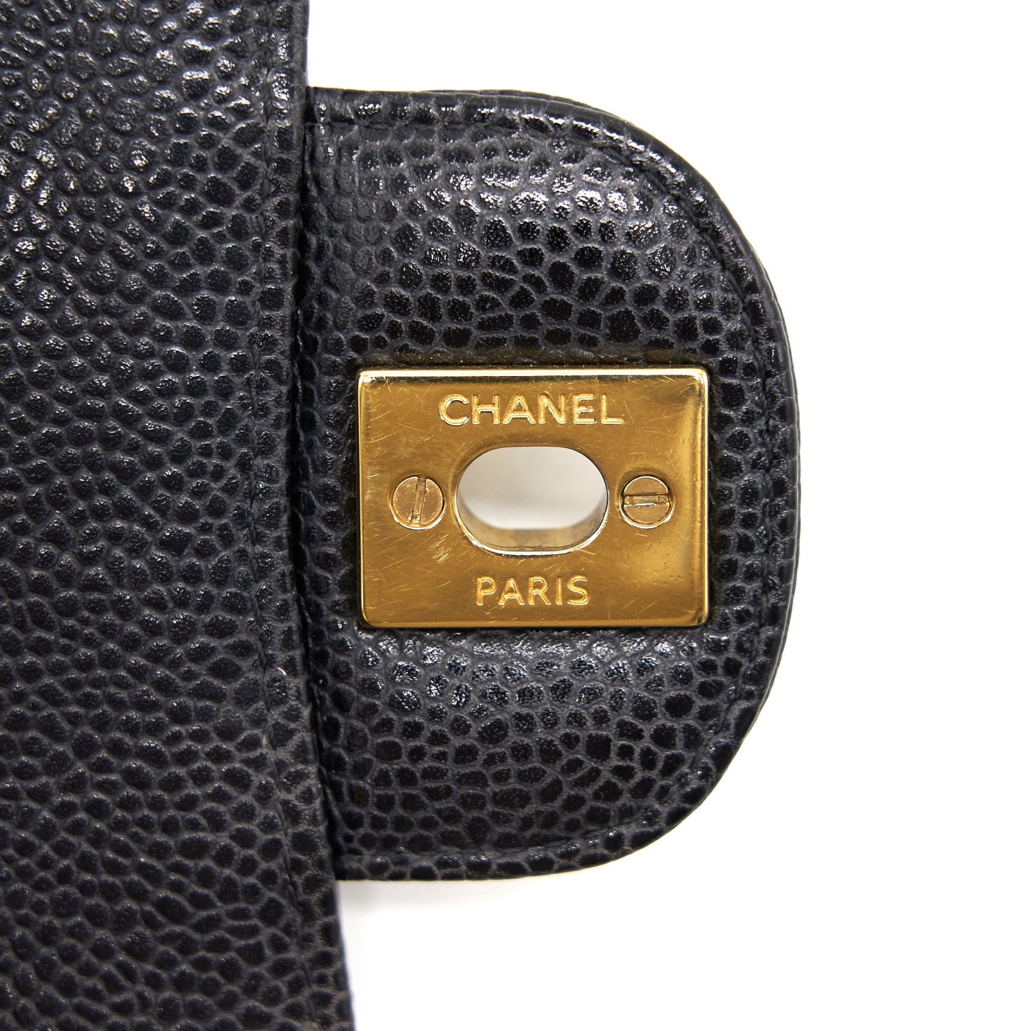 CHANEL MEDIUM CLASSIC DOUBLE FLAP CAVIER Black and gold