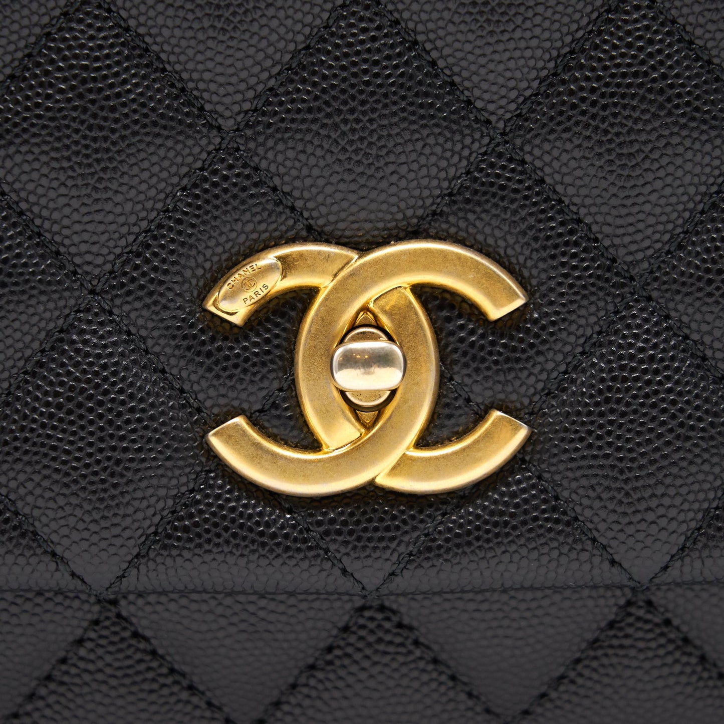 CHANEL CAVIER MEDIUM COCO HANDLE FLAP BAG BLACK