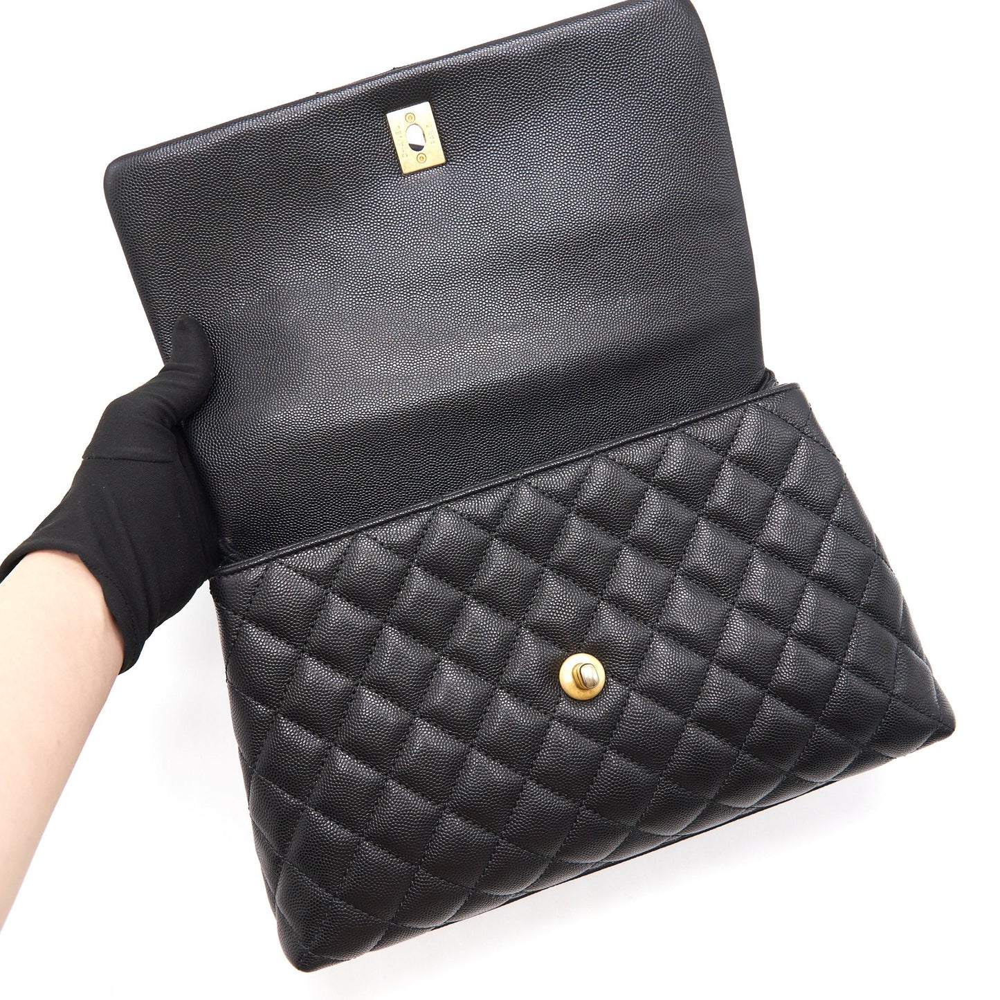 CHANEL CAVIER MEDIUM COCO HANDLE FLAP BAG BLACK