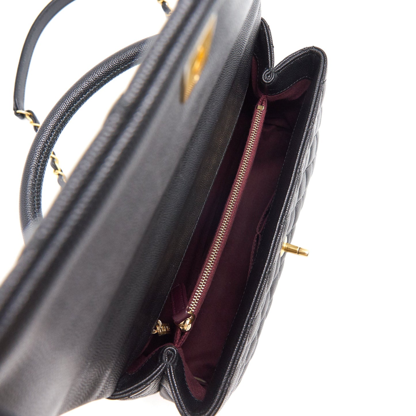 CHANEL CAVIER MEDIUM COCO HANDLE FLAP BAG BLACK