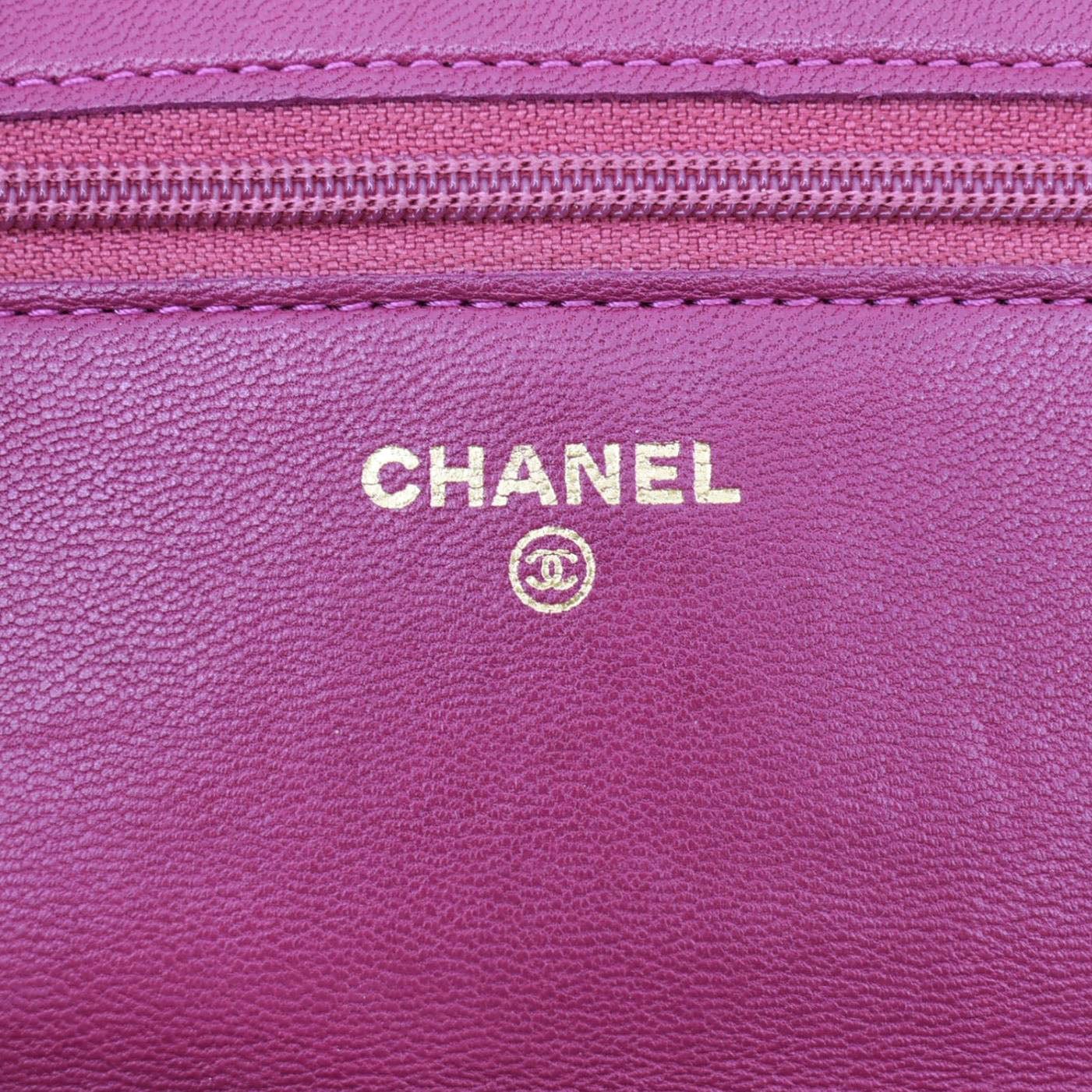 CHANEL Camellia Wallet On Chain Leather Crossbody Bag Fuchsia