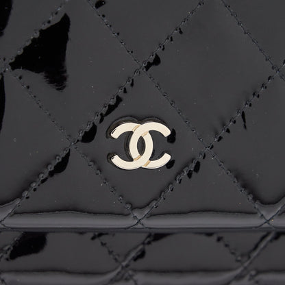 Chanel Patent Leather Fold Over Clutch Black SHW