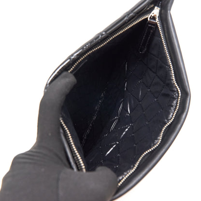 Chanel Patent Leather Fold Over Clutch Black SHW