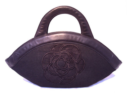 Chanel Black Woven Linen and Leather CC Logo Cut Out Tote Bag