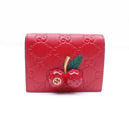 GG Red Cherry Guccissima Short Wallet