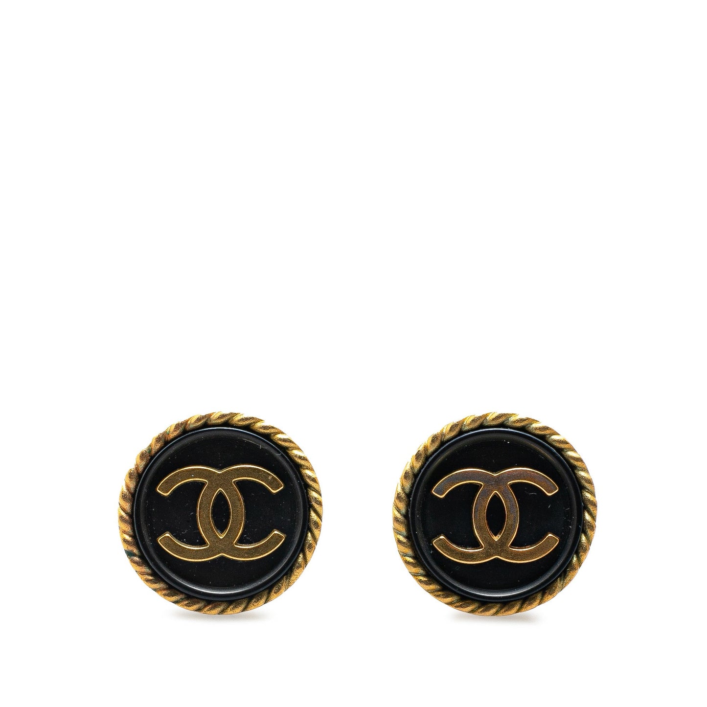 Gold Chanel Gold Plated Acrylic CC Button Clip On Earrings