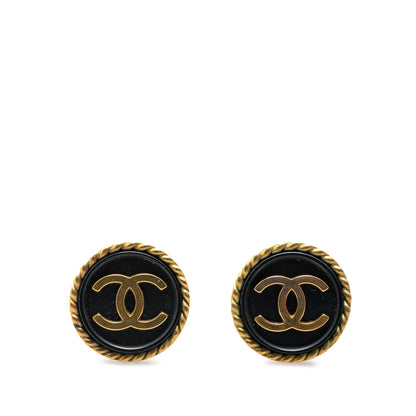 Gold Chanel Gold Plated Acrylic CC Button Clip On Earrings