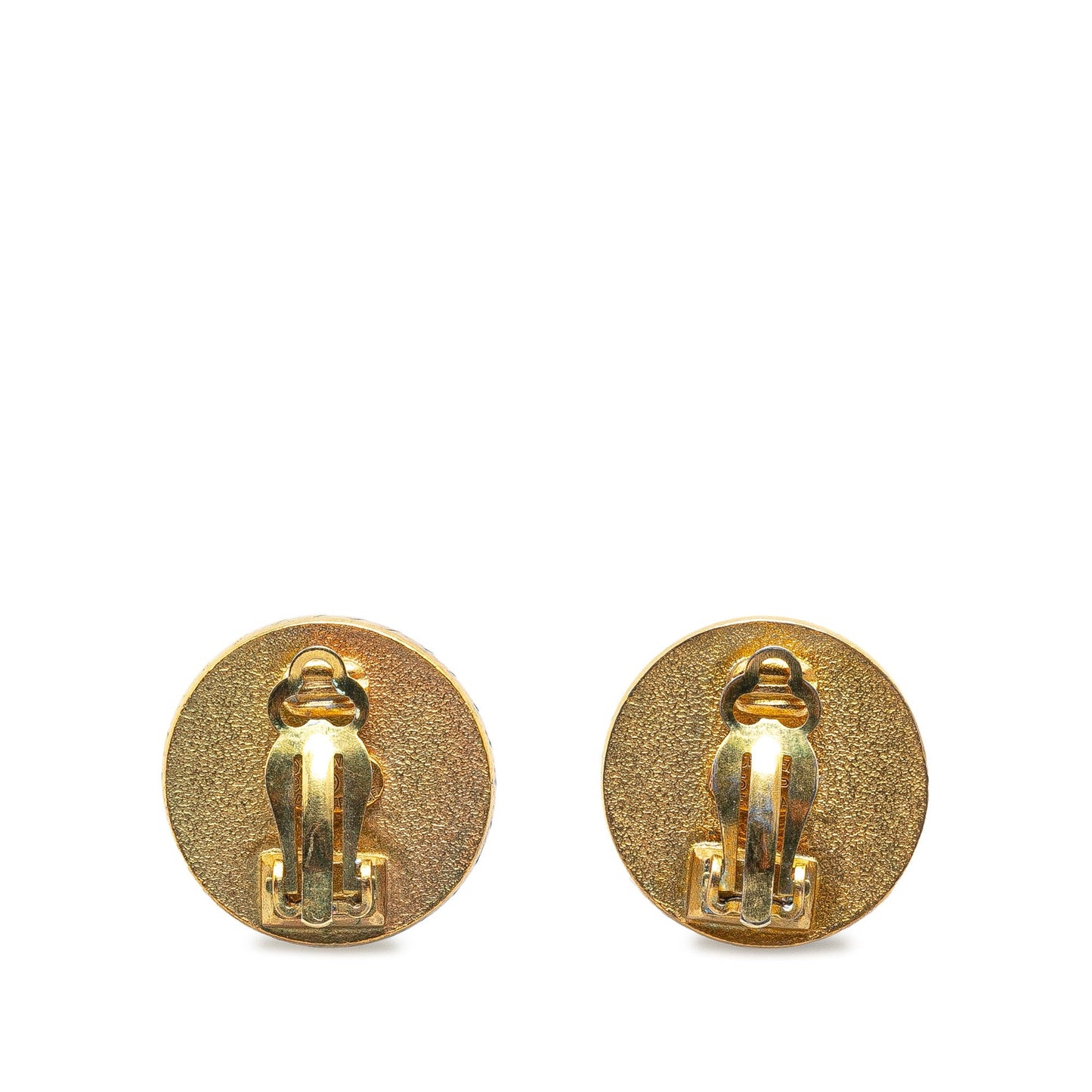 Gold Chanel Gold Plated Acrylic CC Button Clip On Earrings