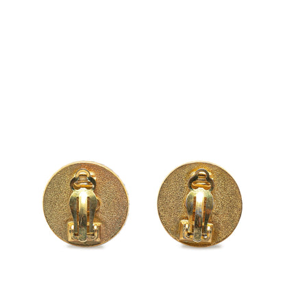 Gold Chanel Gold Plated Acrylic CC Button Clip On Earrings