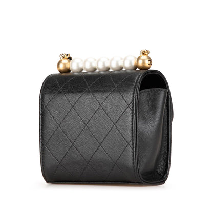 Black Chanel Mini Goatskin Chic Pearls Clutch On Chain Crossbody Bag