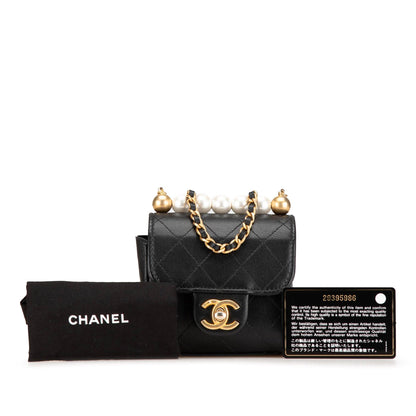 Black Chanel Mini Goatskin Chic Pearls Clutch On Chain Crossbody Bag