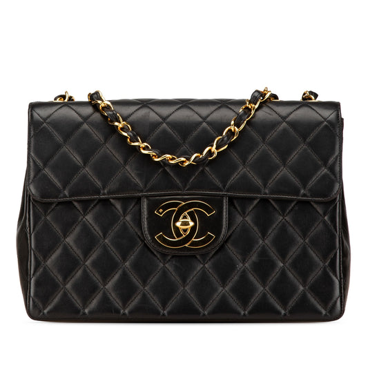 Black Chanel Jumbo XL Classic Lambskin Single Flap Shoulder Bag