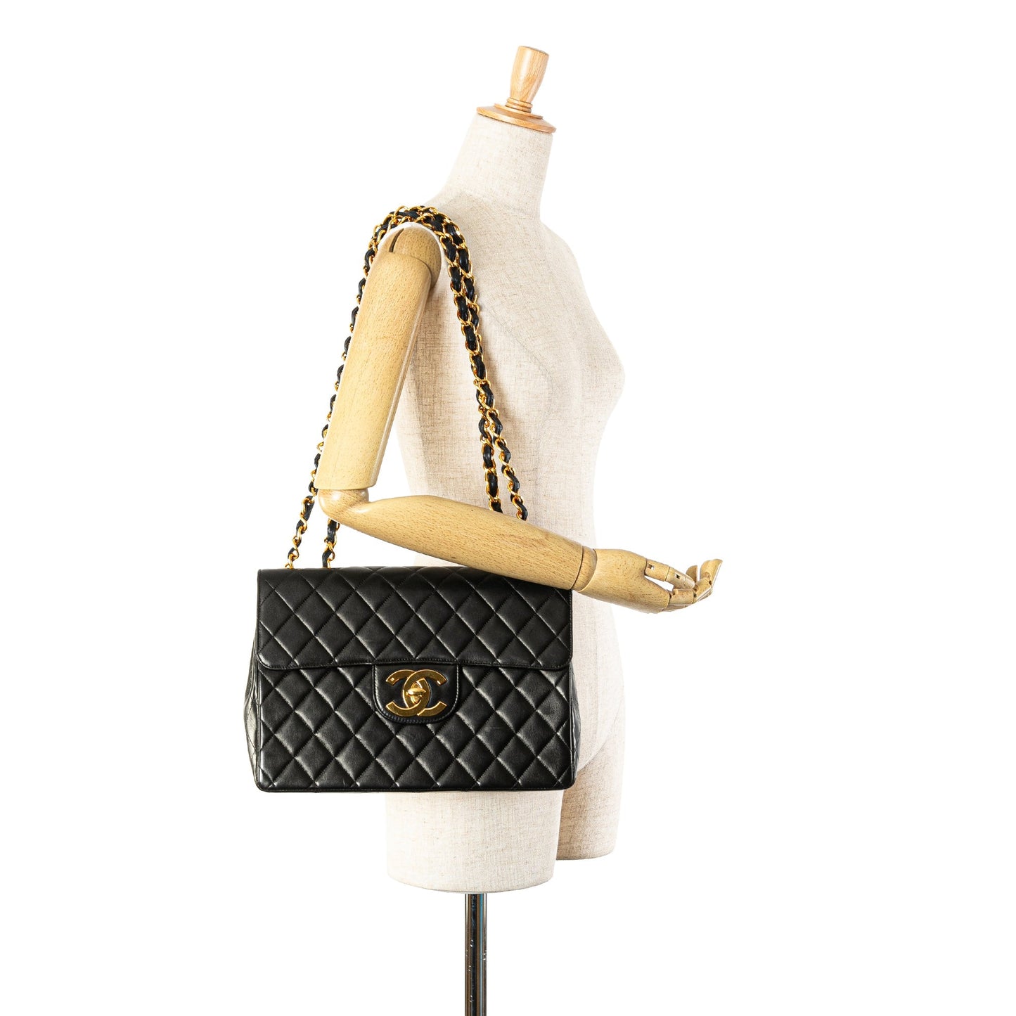 Black Chanel Jumbo XL Classic Lambskin Single Flap Shoulder Bag