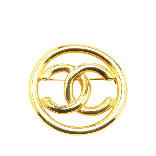 Gold Chanel Gold Plated CC Brooch
