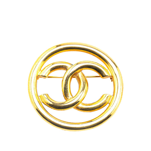 Gold Chanel Gold Plated CC Brooch