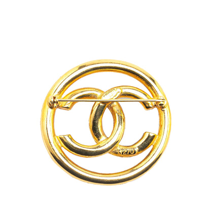 Gold Chanel Gold Plated CC Brooch