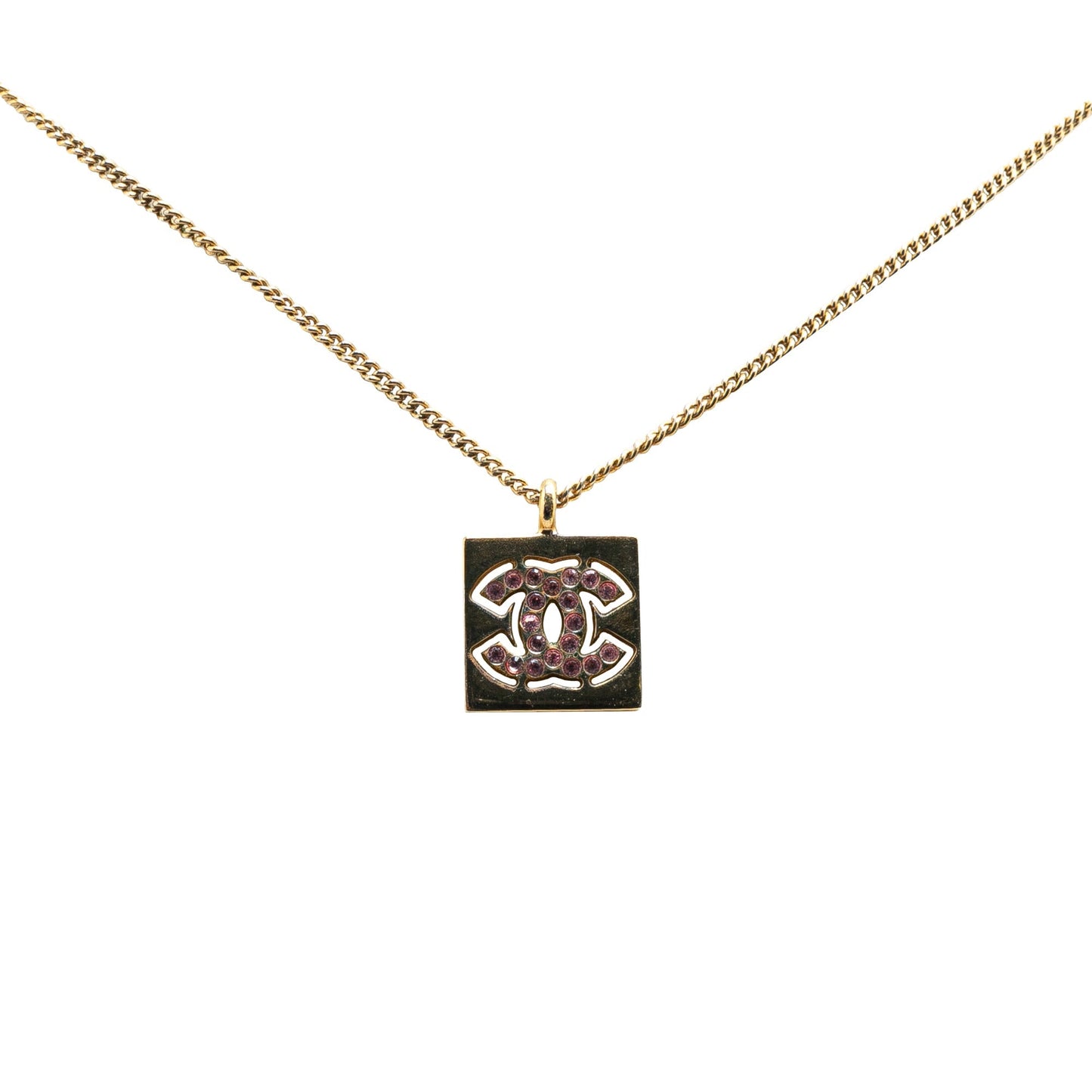 Gold Chanel Gold Plated CC Rhinestones Pendant Necklace