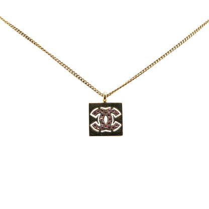 Gold Chanel Gold Plated CC Rhinestones Pendant Necklace