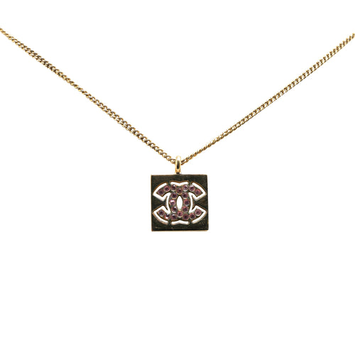 Gold Chanel Gold Plated CC Rhinestones Pendant Necklace