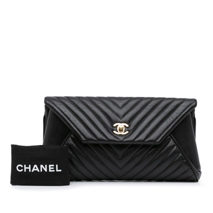 Black Chanel Chevron Lambskin Fold Up Again Clutch