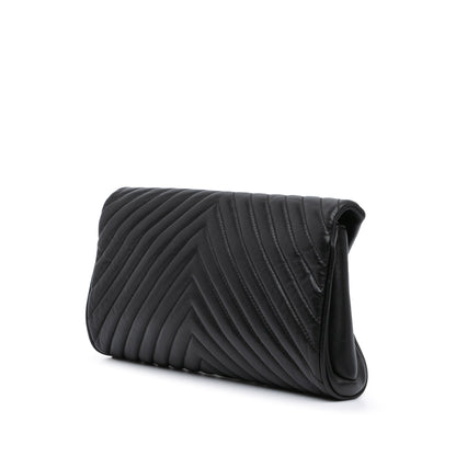 Black Chanel Chevron Lambskin Fold Up Again Clutch