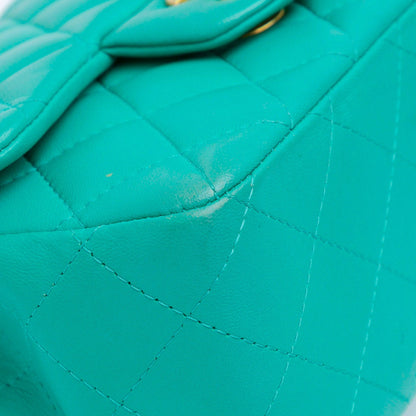 Green Chanel Mini Square Classic Lambskin Single Flap Crossbody Bag