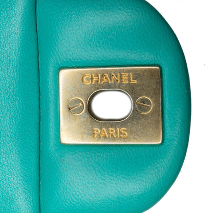 Green Chanel Mini Square Classic Lambskin Single Flap Crossbody Bag
