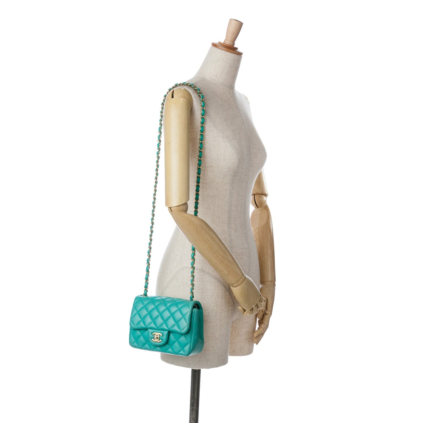 Green Chanel Mini Square Classic Lambskin Single Flap Crossbody Bag