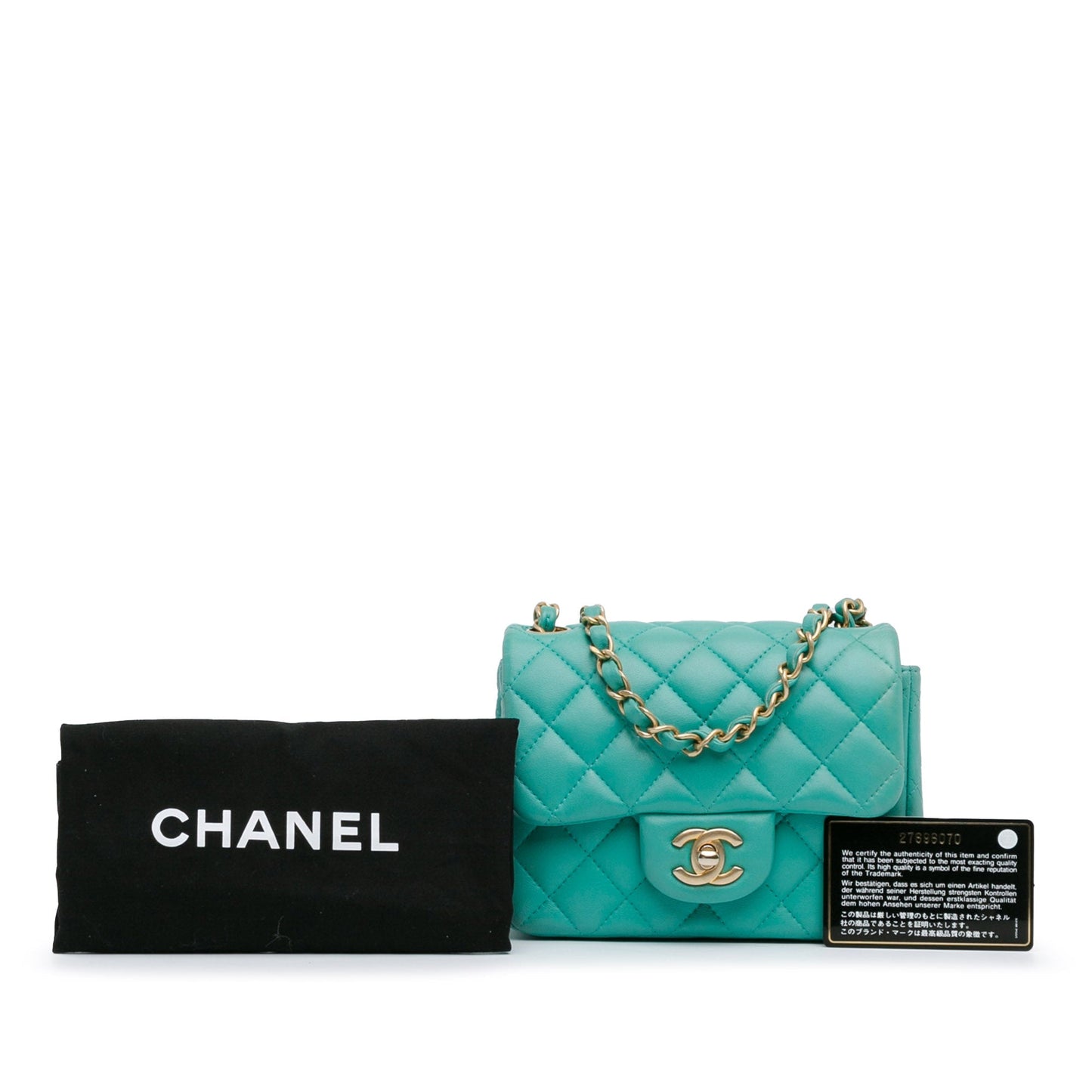 Green Chanel Mini Square Classic Lambskin Single Flap Crossbody Bag
