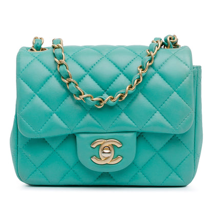 Green Chanel Mini Square Classic Lambskin Single Flap Crossbody Bag