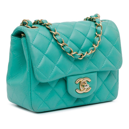 Green Chanel Mini Square Classic Lambskin Single Flap Crossbody Bag