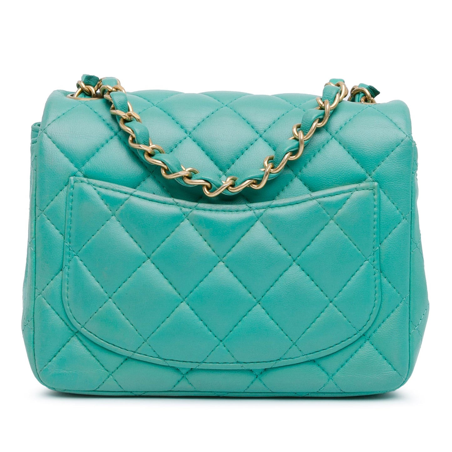 Green Chanel Mini Square Classic Lambskin Single Flap Crossbody Bag