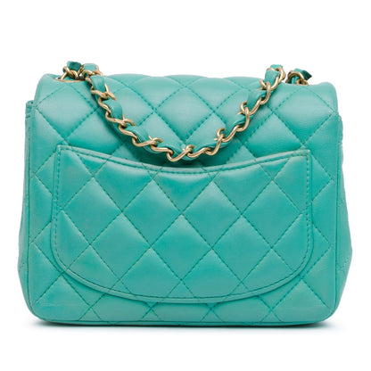 Green Chanel Mini Square Classic Lambskin Single Flap Crossbody Bag