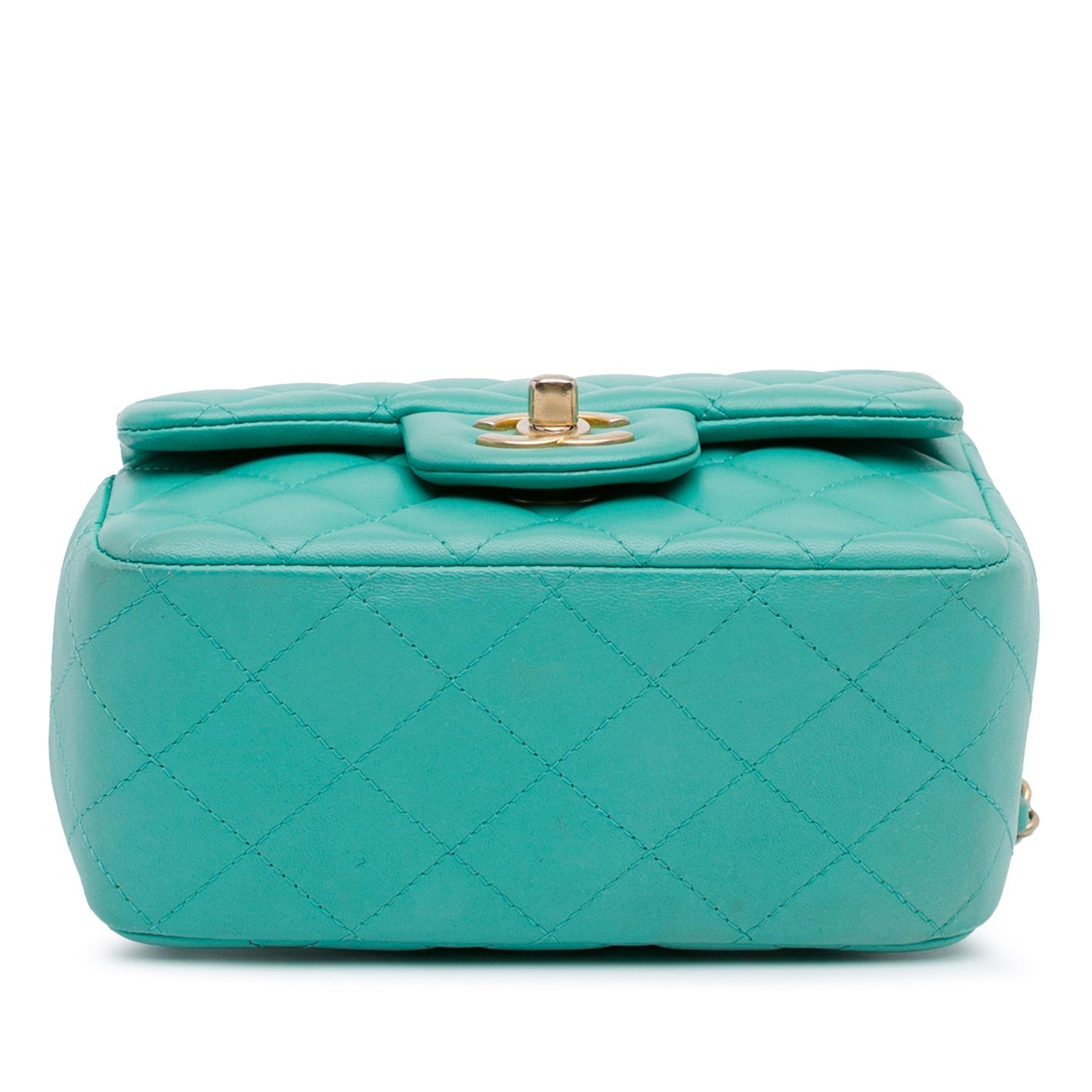 Green Chanel Mini Square Classic Lambskin Single Flap Crossbody Bag