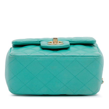 Green Chanel Mini Square Classic Lambskin Single Flap Crossbody Bag