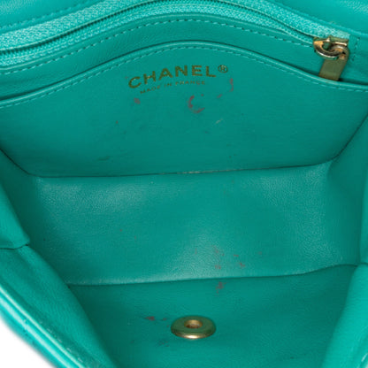 Green Chanel Mini Square Classic Lambskin Single Flap Crossbody Bag