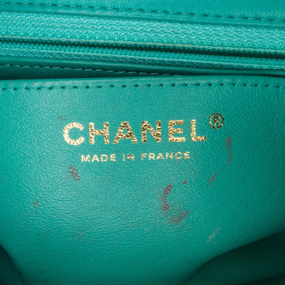 Green Chanel Mini Square Classic Lambskin Single Flap Crossbody Bag