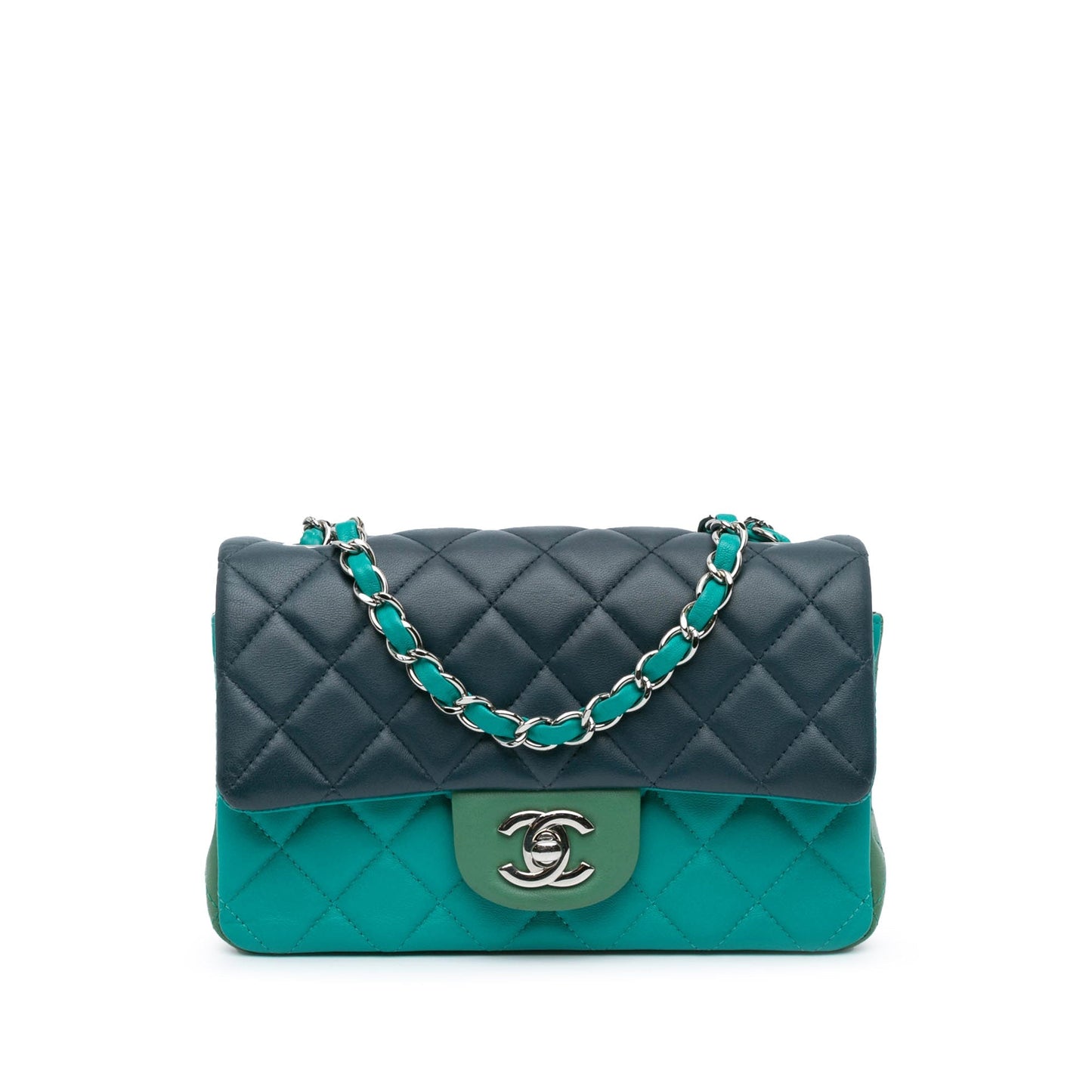 Blue Chanel Mini Rectangular Classic Tricolor Lambskin Flap Crossbody Bag
