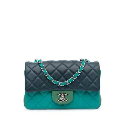 Blue Chanel Mini Rectangular Classic Tricolor Lambskin Flap Crossbody Bag