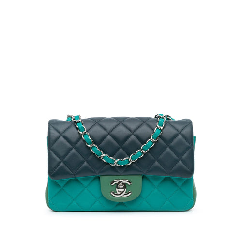 Blue Chanel Mini Rectangular Classic Tricolor Lambskin Flap Crossbody Bag