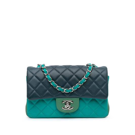 Blue Chanel Mini Rectangular Classic Tricolor Lambskin Flap Crossbody Bag