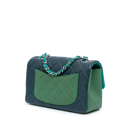Blue Chanel Mini Rectangular Classic Tricolor Lambskin Flap Crossbody Bag