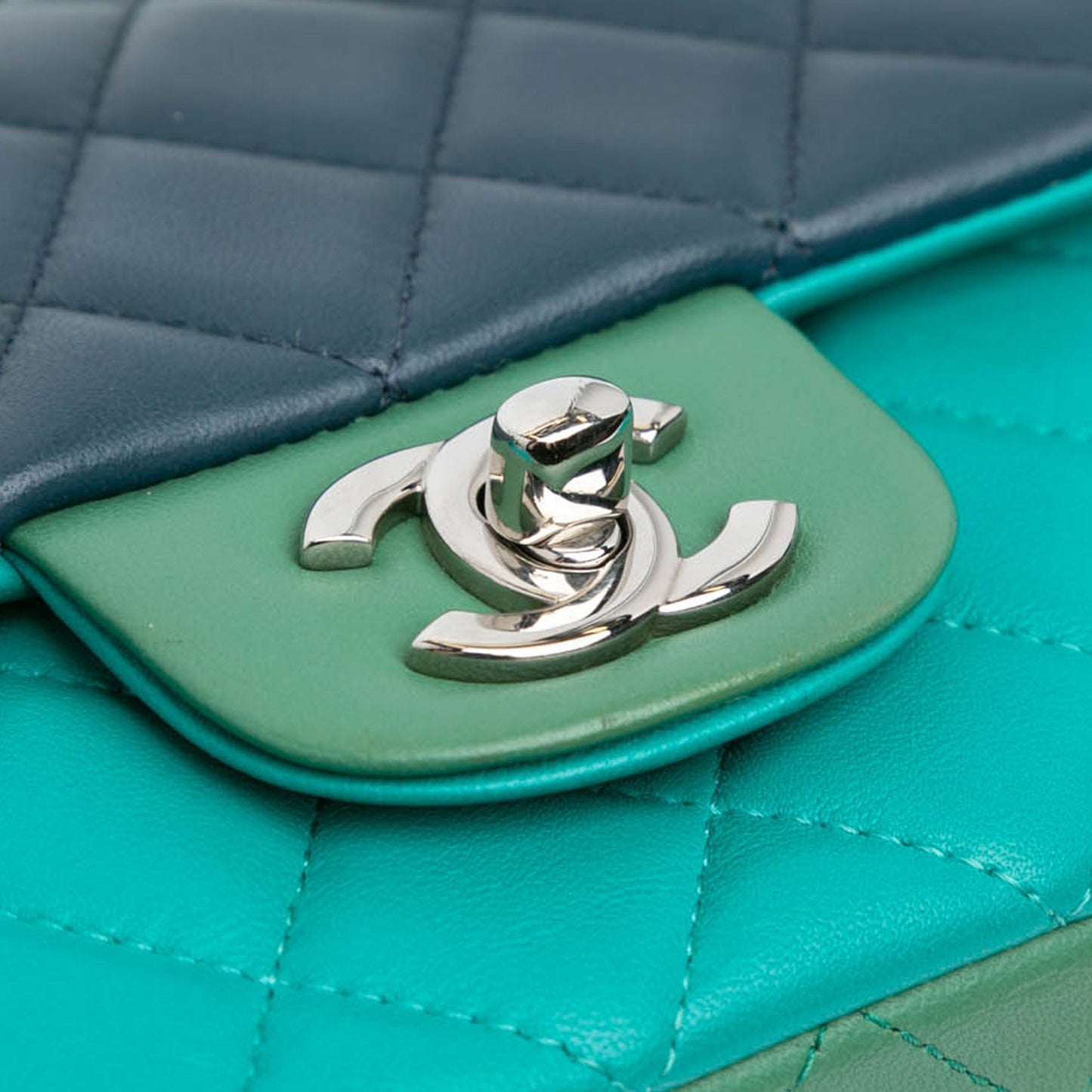 Blue Chanel Mini Rectangular Classic Tricolor Lambskin Flap Crossbody Bag