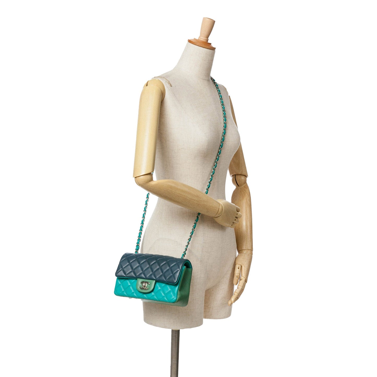 Blue Chanel Mini Rectangular Classic Tricolor Lambskin Flap Crossbody Bag
