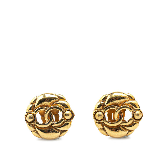 Gold Chanel Gold Plated CC Clip On Earrings