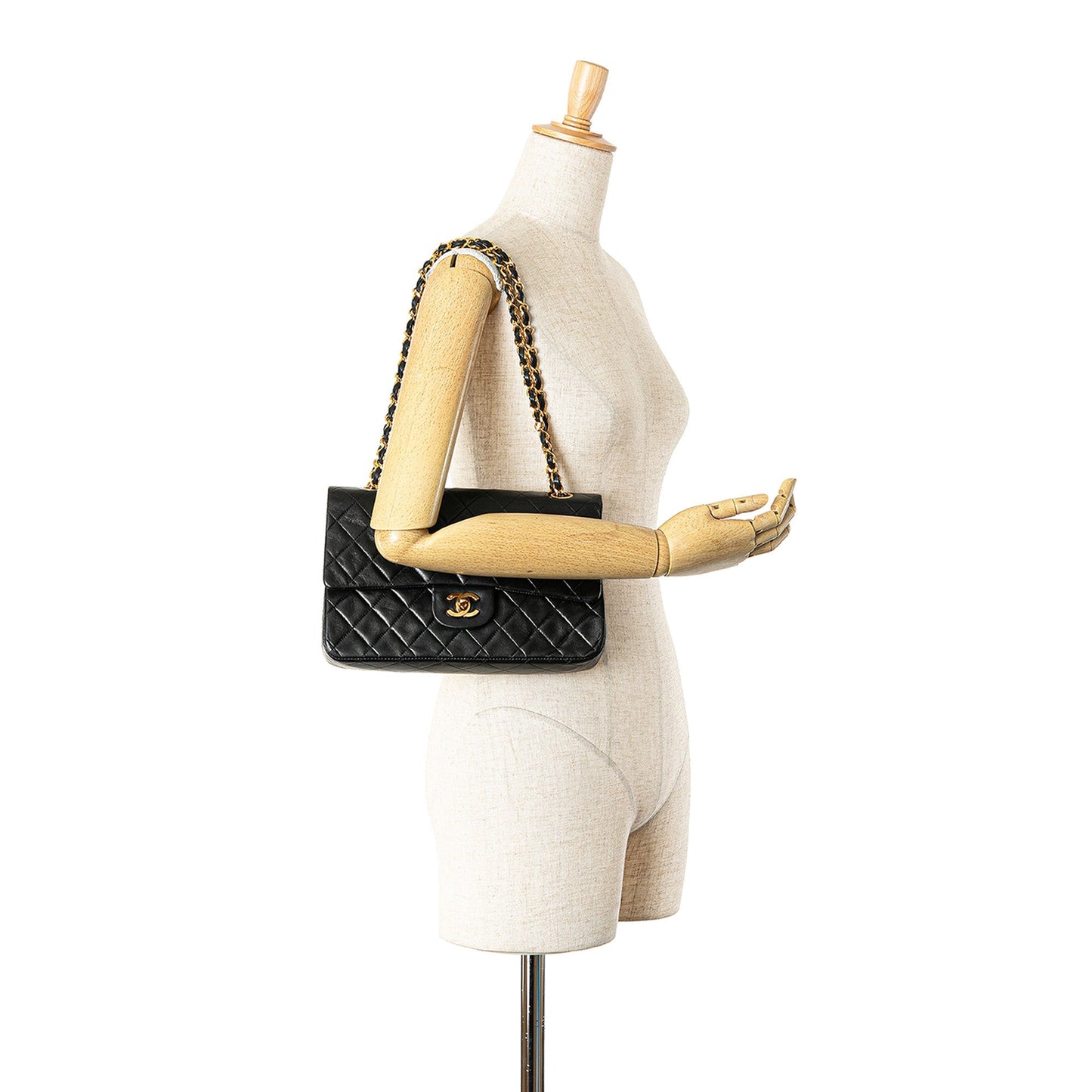Black Chanel Medium Classic Lambskin Double Flap Shoulder Bag