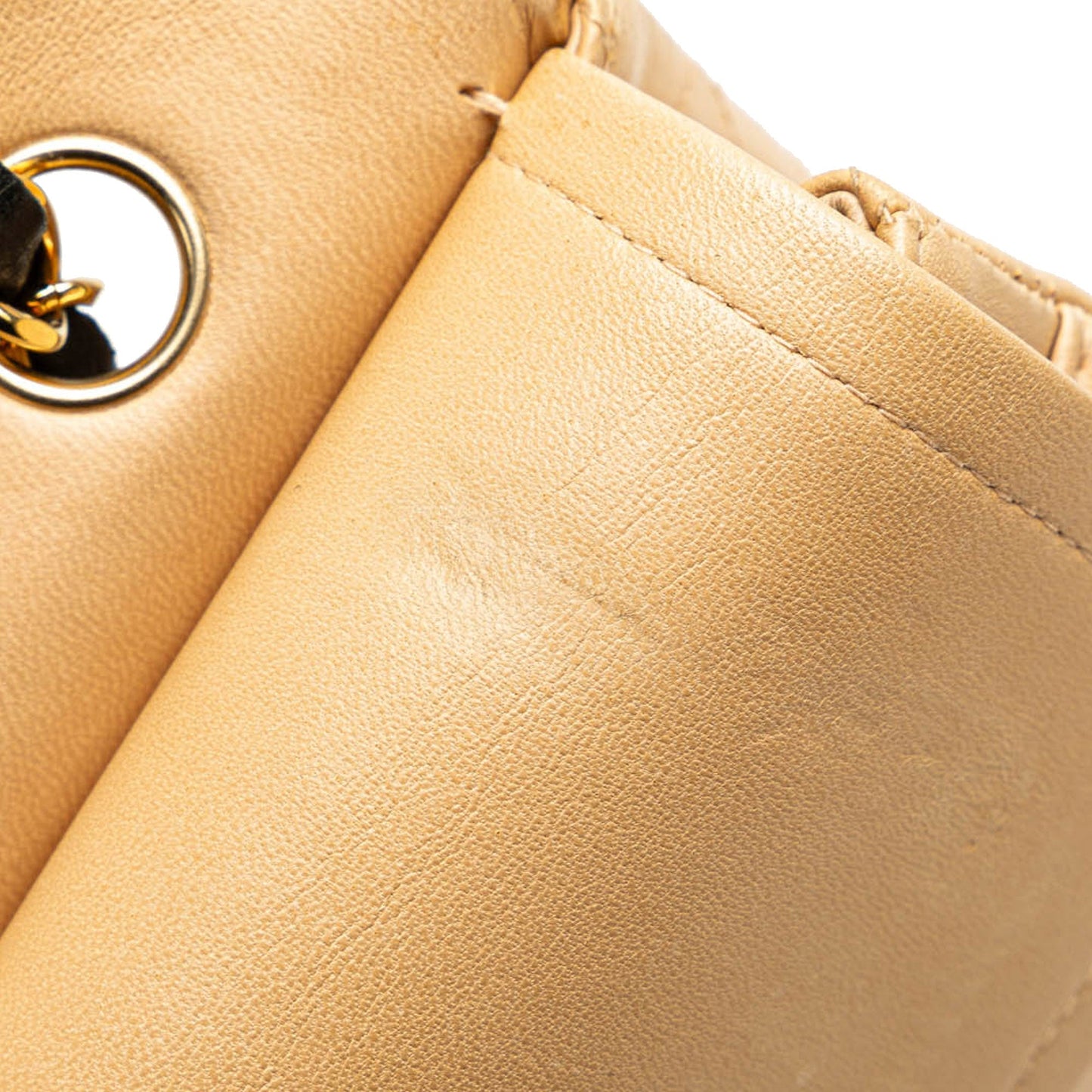 Beige Chanel Medium Classic Lambskin Double Flap Shoulder Bag